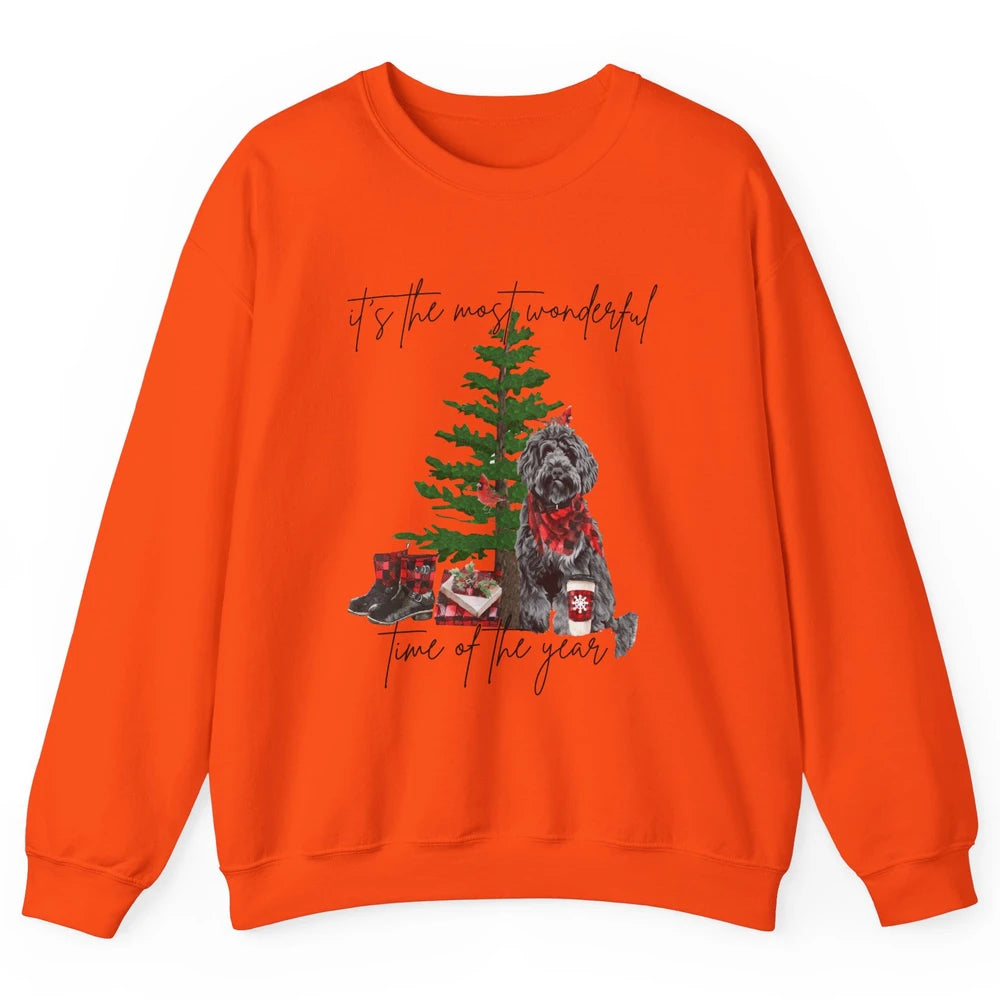 Black Golden Labradoodle Christmas Tree Most Wonderful Time Unisex Crewneck Sweatshirt