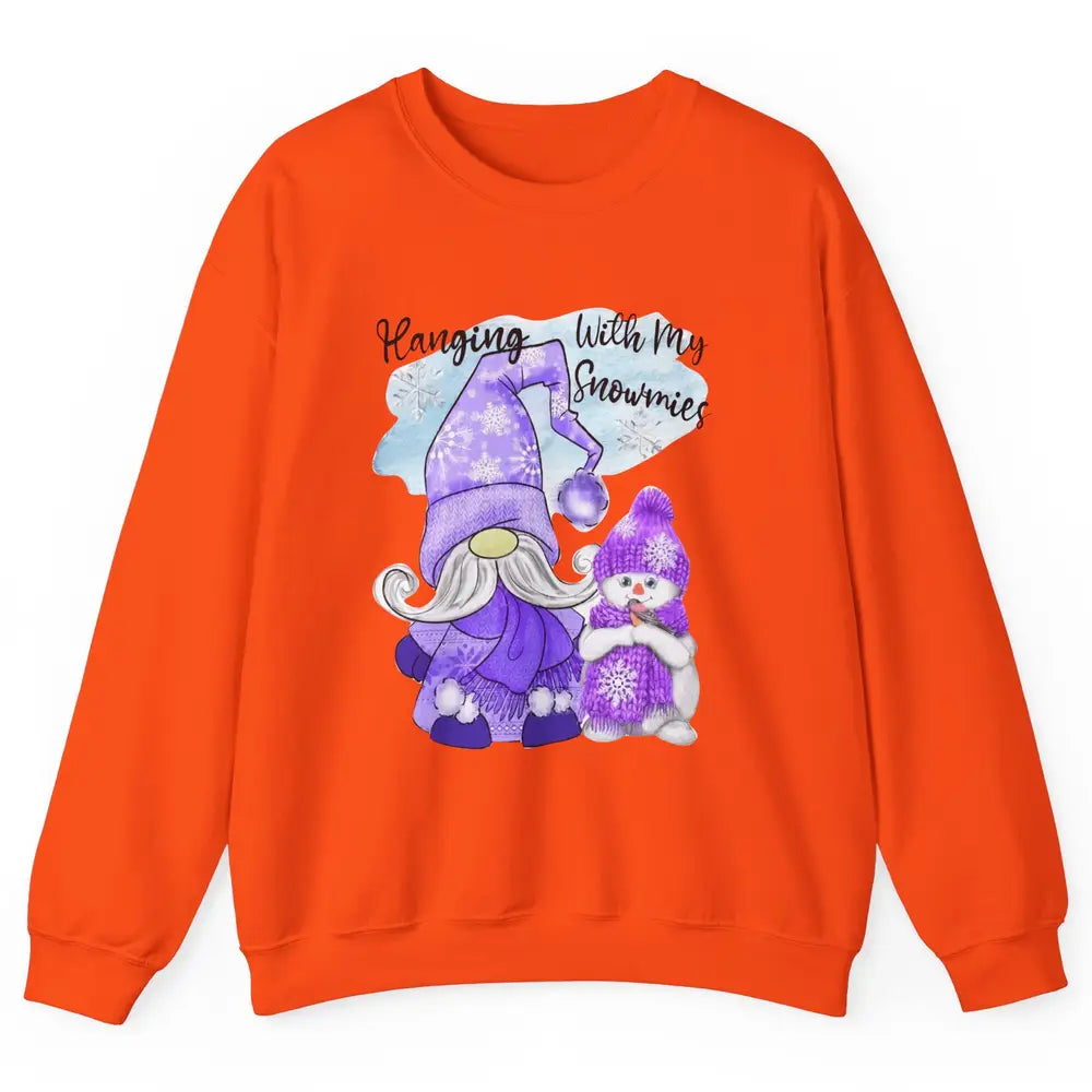 Retro Christmas Snowman And Gnome Hanging With My Snowmies Unisex Crewneck Sweatshirt