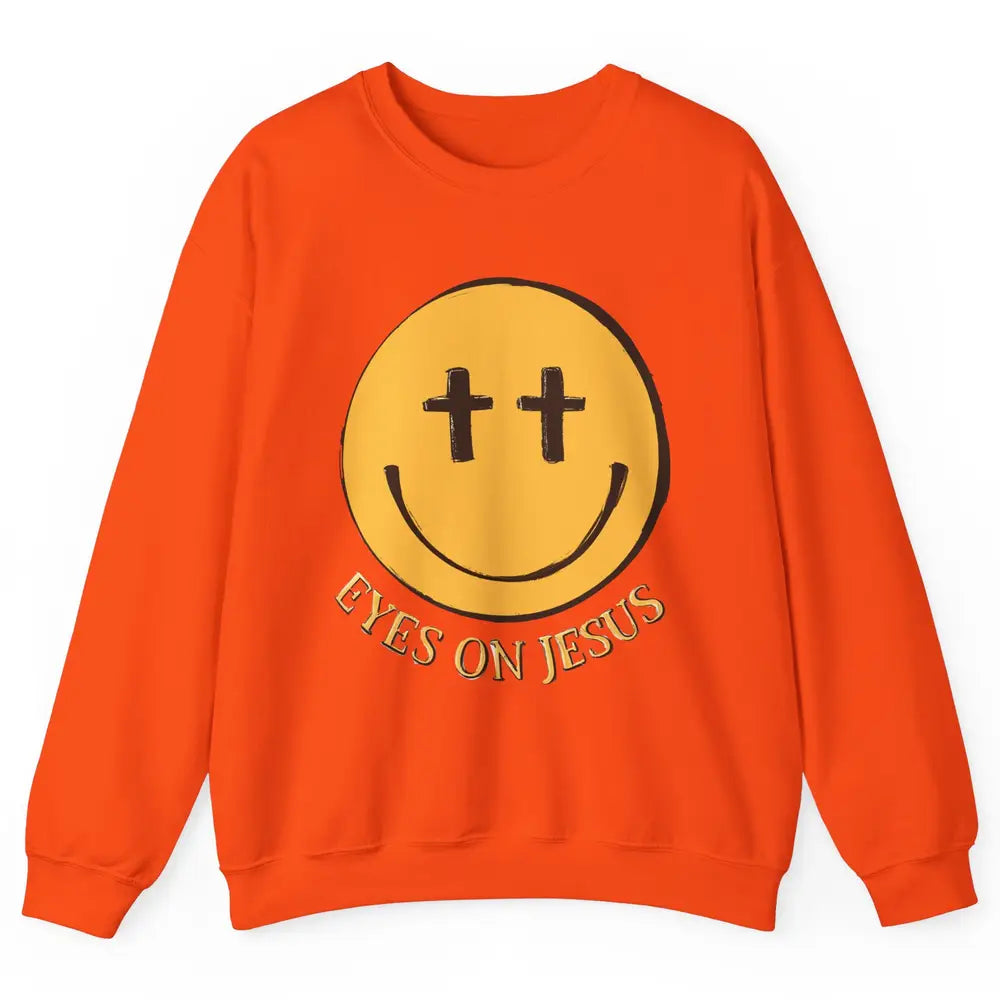 Retro Smiling Face Eyes On Jesus Christian Faith Religious Unisex Crewneck Sweatshirt