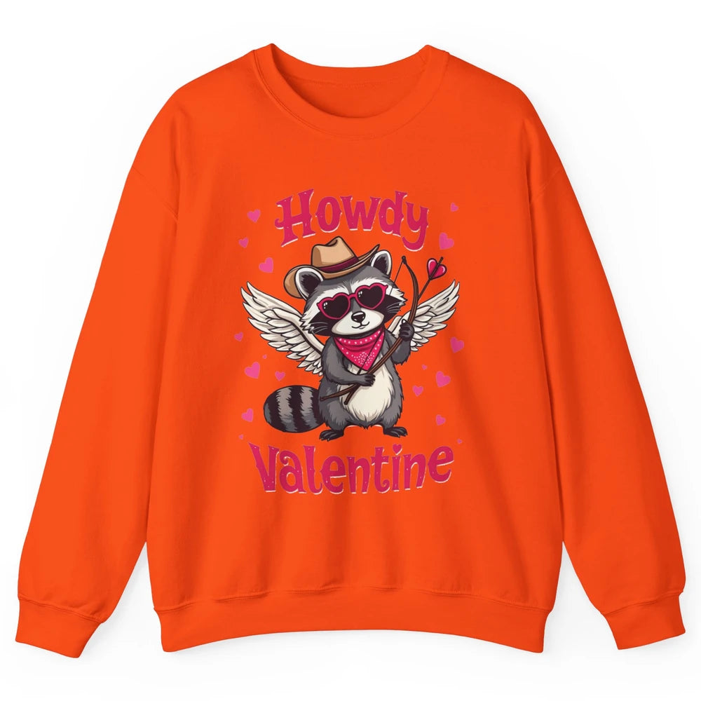 Howdy Valentine Cowboy Hat Cupid Raccoon Funny Opossum Love Heart Cute Western Possum Rodeo Unisex Crewneck Sweatshirt