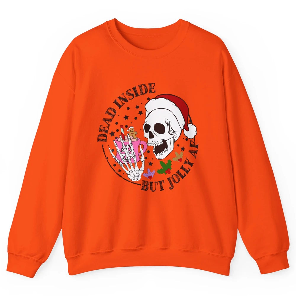 Christmas Skeleton Coffee Dead Inside But Jolly AF Christmas Unisex Crewneck Sweatshirt