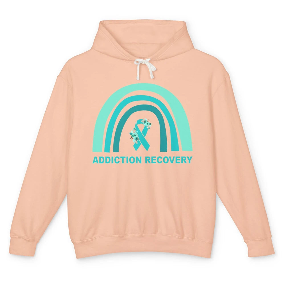 Addiction Recovery Awareness Floral Teal Ribbon Rainbow Unisex Lightweight Hoodie