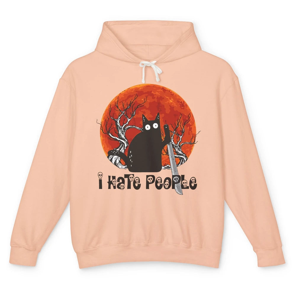 Black Cat Murderer I Hate People Pumpkin Halloween Costume Unisex Lightweight Hoodie