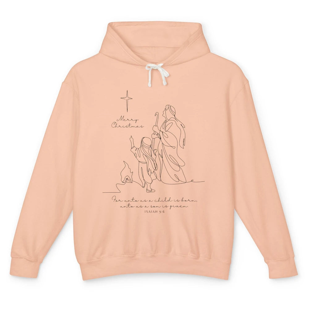 Merry Christmas Unto Us Child Is Born Christian Bible Verse Unisex Lightweight Hoodie