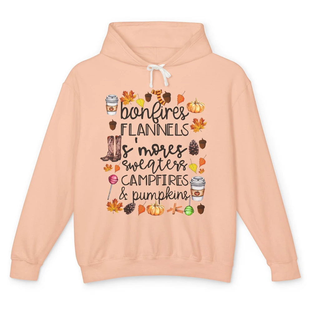Fall Stuff Pumpkins Falling Leaves Campfire Halloween Autumn Unisex Lightweight Hoodie