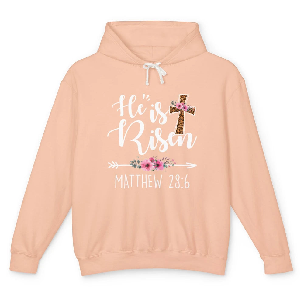 He is Risen Floral Leopard Vintage Cross Happy Easter Day Unisex Lightweight Hoodie