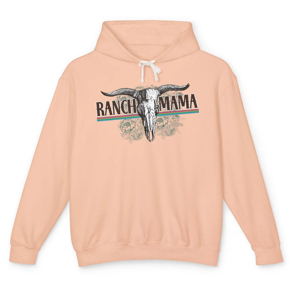 Retro Ranch Mama Highland Cow Skull Western Country Cowboy Unisex Lightweight Hoodie