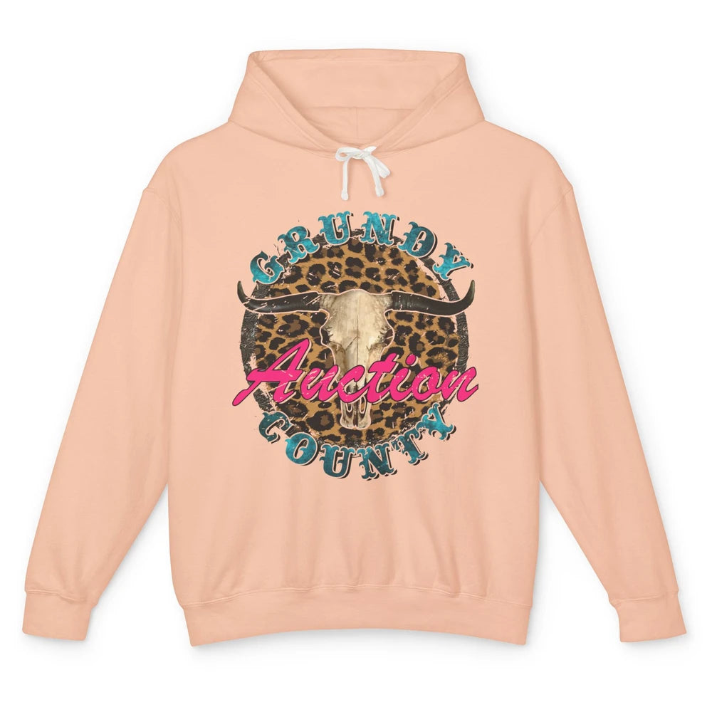 Leopard Grundy County Auction Bull Skull Western Country Unisex Lightweight Hoodie