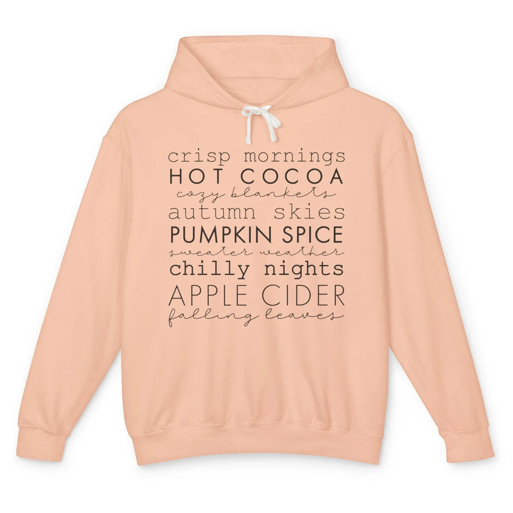 Fall Gift Sweater Weather Apple Cider Falling Leaves Autumn Unisex Lightweight Hoodie