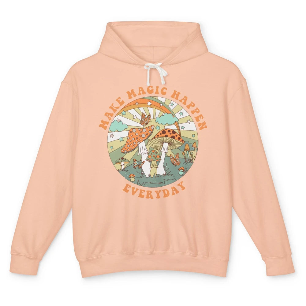 Retro Groovy Make Magic Happen Mushroom Hippie Botanical Unisex Lightweight Hoodie