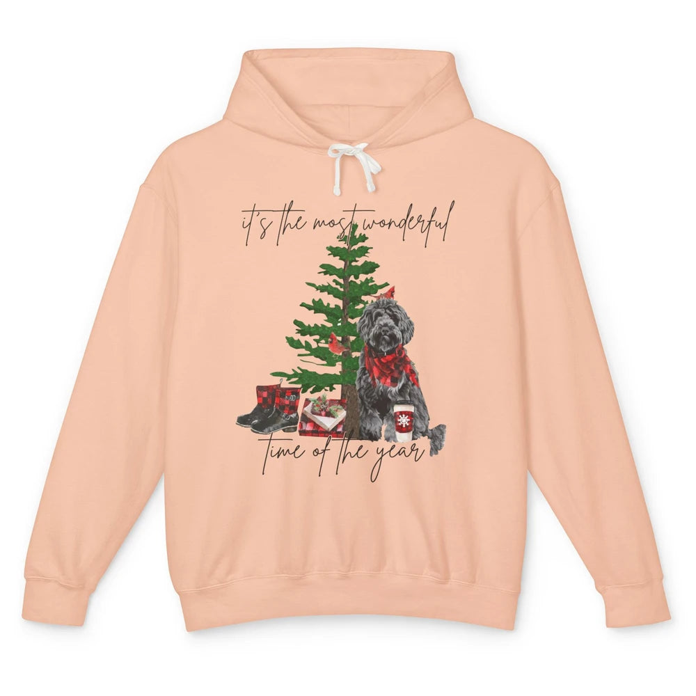 Black Golden Labradoodle Christmas Tree Most Wonderful Time Unisex Lightweight Hoodie