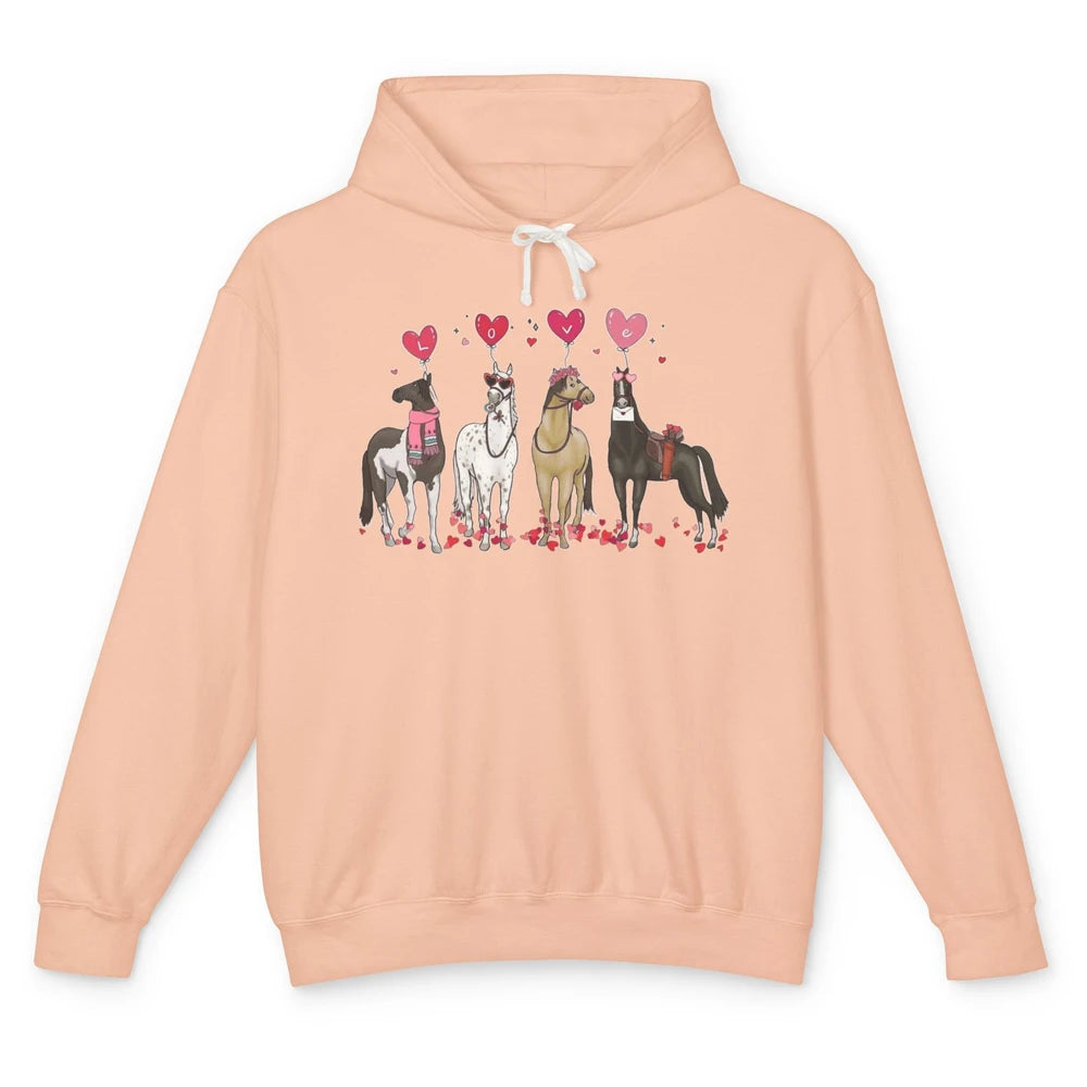 Cute Horse Valentine's Day Horses Cowgirl Rodeo Howdy Western Country Heart Love Balloon Unisex Lightweight Hoodie