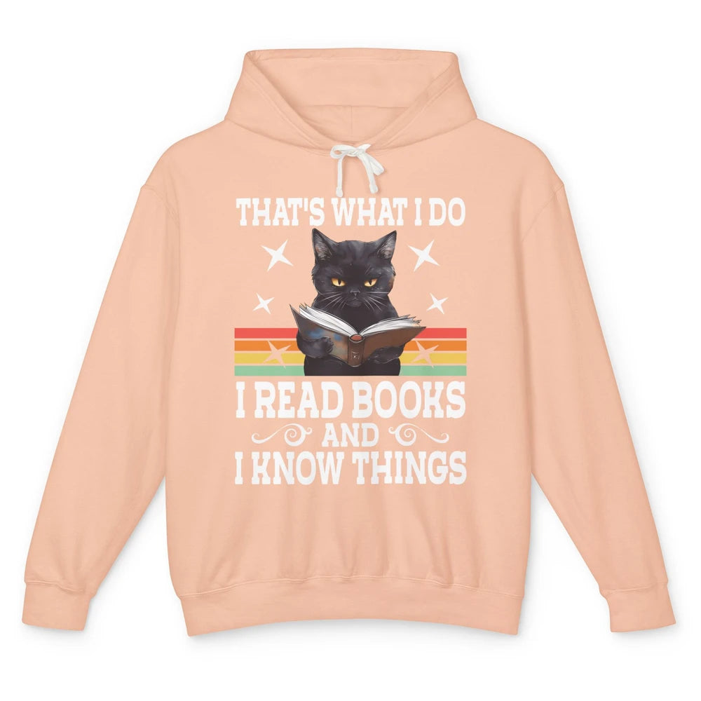Retro Cat Books The Reader Black Cat Reading Books Bookish Bookworm Kitten Unisex Lightweight Hoodie