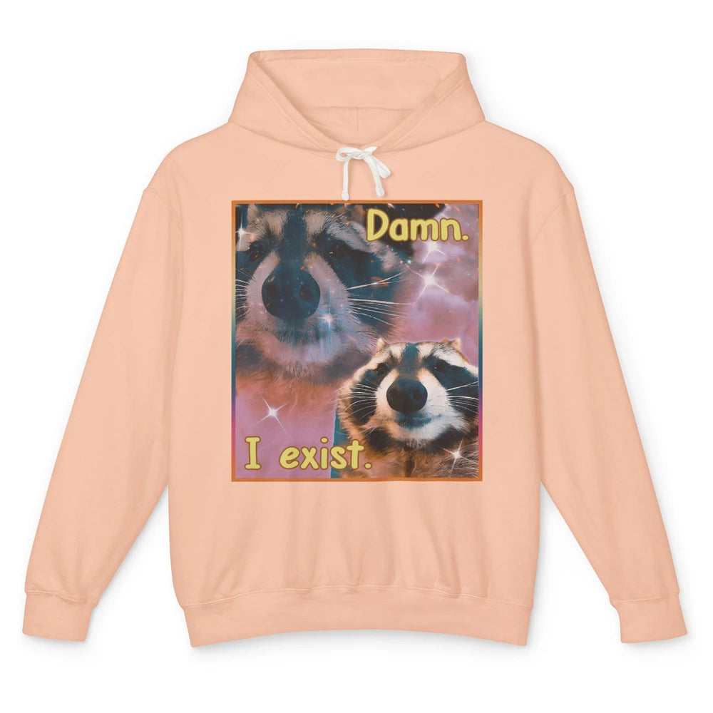 Funny Raccoon Damn I Exist Existential Jokes Opossums Lovers Unisex Lightweight Hoodie
