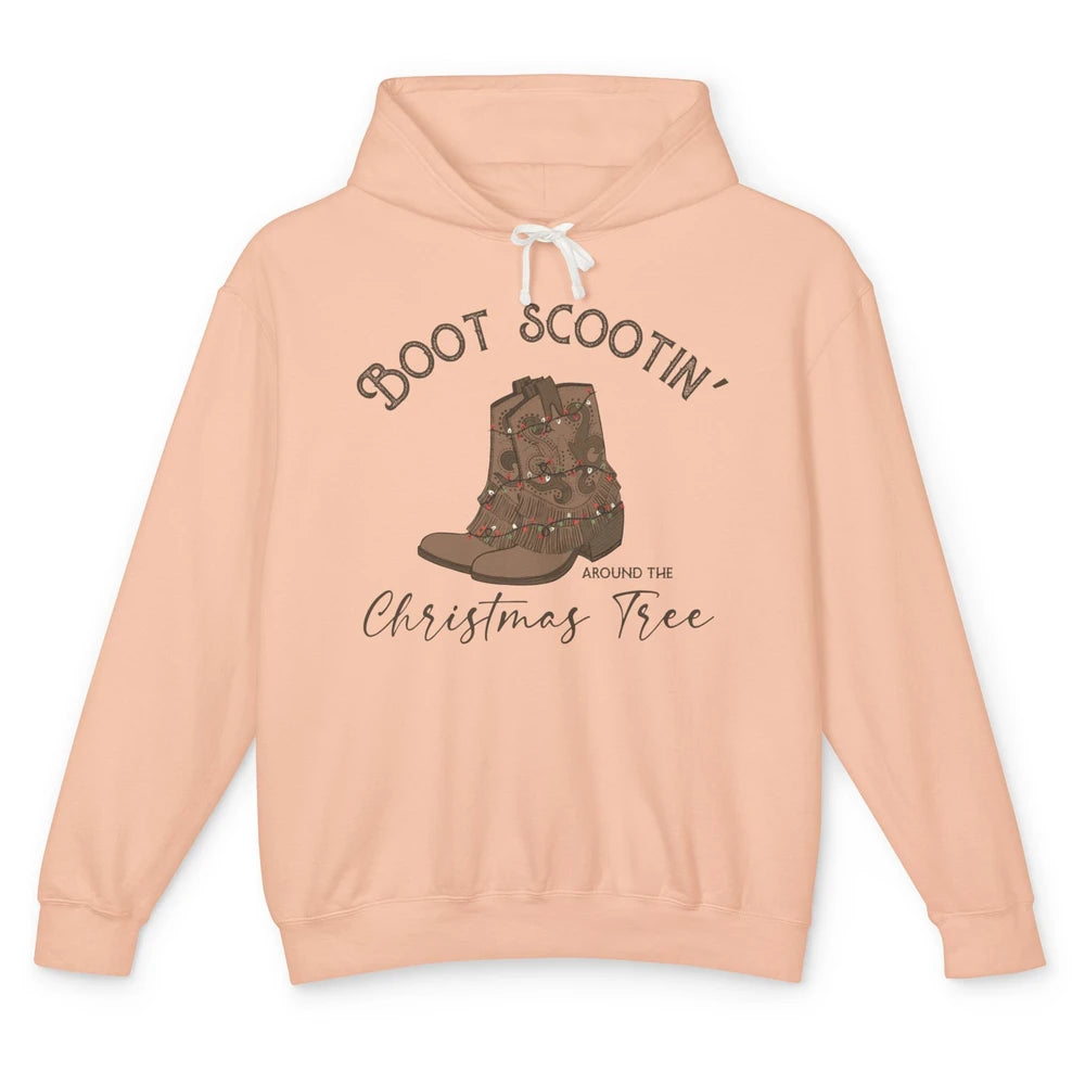 Retro Cowboy Boots Scootin' Around Christmas Tree Western Unisex Lightweight Hoodie