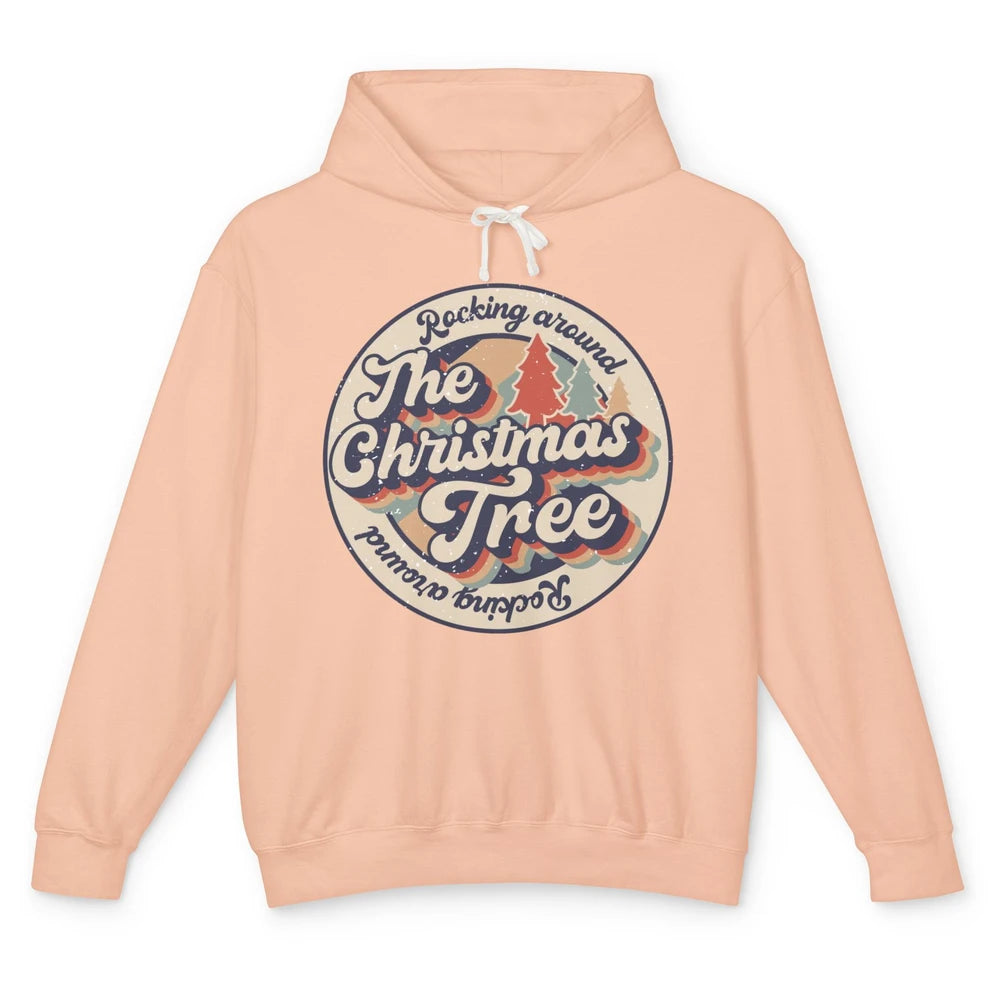 Retro Rocking Around Christmas Tree Merry Christmas Vibes Unisex Lightweight Hoodie