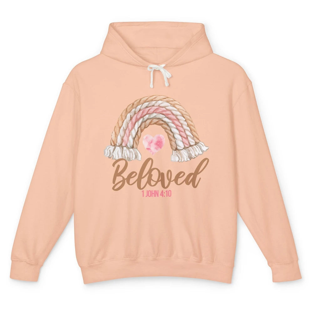 Beloved Christian Women Vintage Rainbow Bible Verse Heart Unisex Lightweight Hoodie