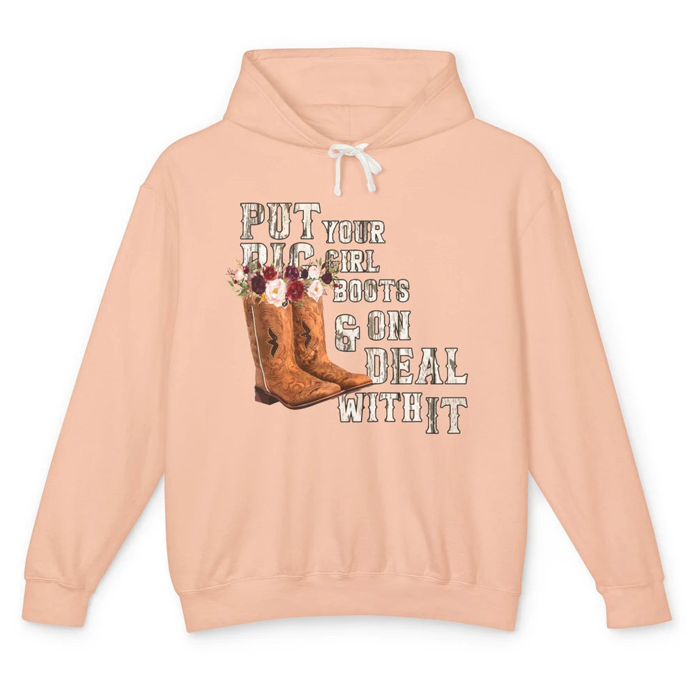 Retro Floral Put Cowgirl Boots On Western Country Cowboy Unisex Lightweight Hoodie