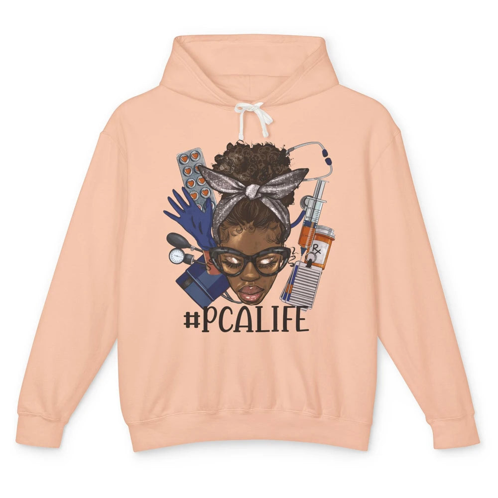 Afro Messy Bun Glasses PCA Life Patient Care Assistant Nurse Unisex Lightweight Hoodie