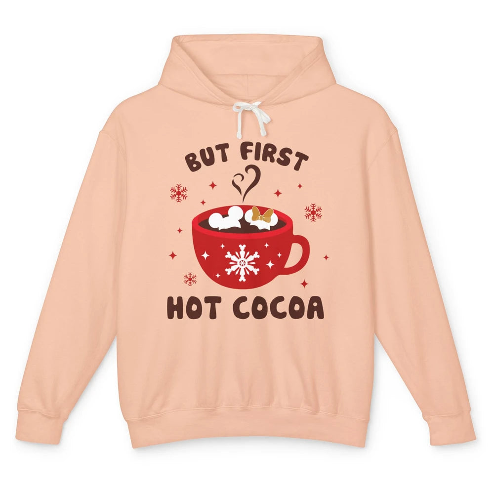 Christmas Coffee But First Hot Cocoa Family Christmas Winter Unisex Lightweight Hoodie