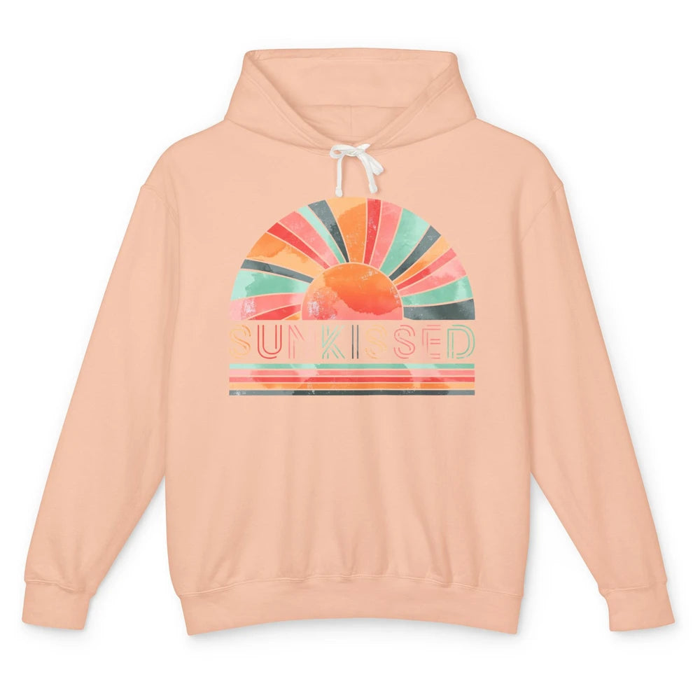 Retro Rainbow Sunkissed Summer Beach Life Vintage Boho Unisex Lightweight Hoodie