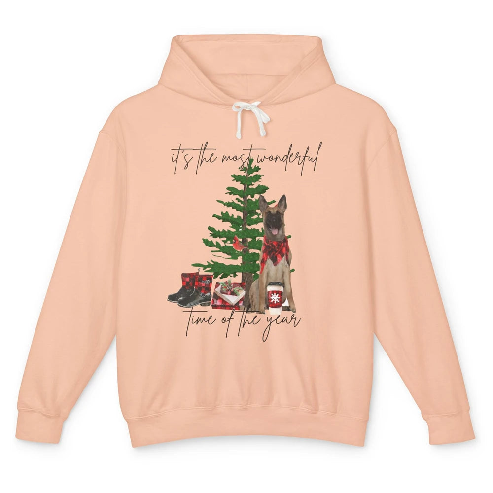 Belgian Malinois Christmas Tree Most Wonderful Time Of Year Unisex Lightweight Hoodie