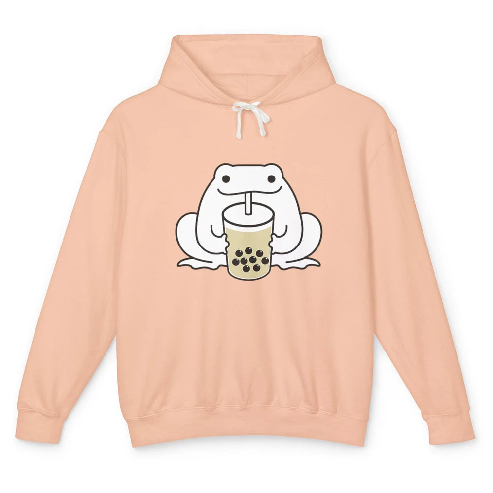 Funny Frog Drinking Boba Bubble Milk Tea Holiday Frog Kawaii Unisex Lightweight Hoodie