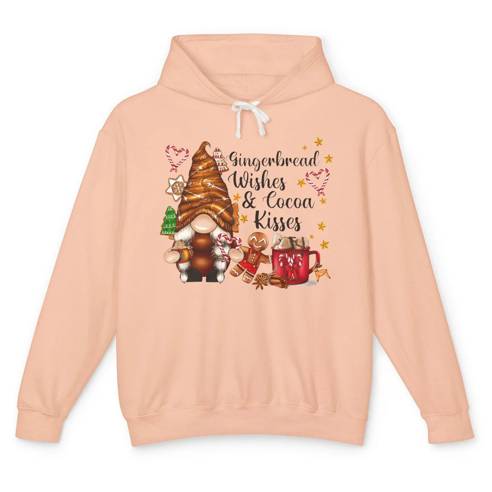 Retro Christmas Gnome Gingerbread Wishes and Cocoa Kisses Unisex Lightweight Hoodie