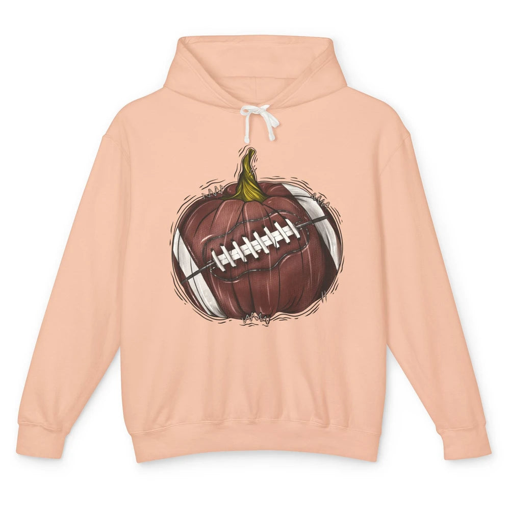 Football Pumpkin Tis The Season Fall Leaves Autumn Halloween Unisex Lightweight Hoodie