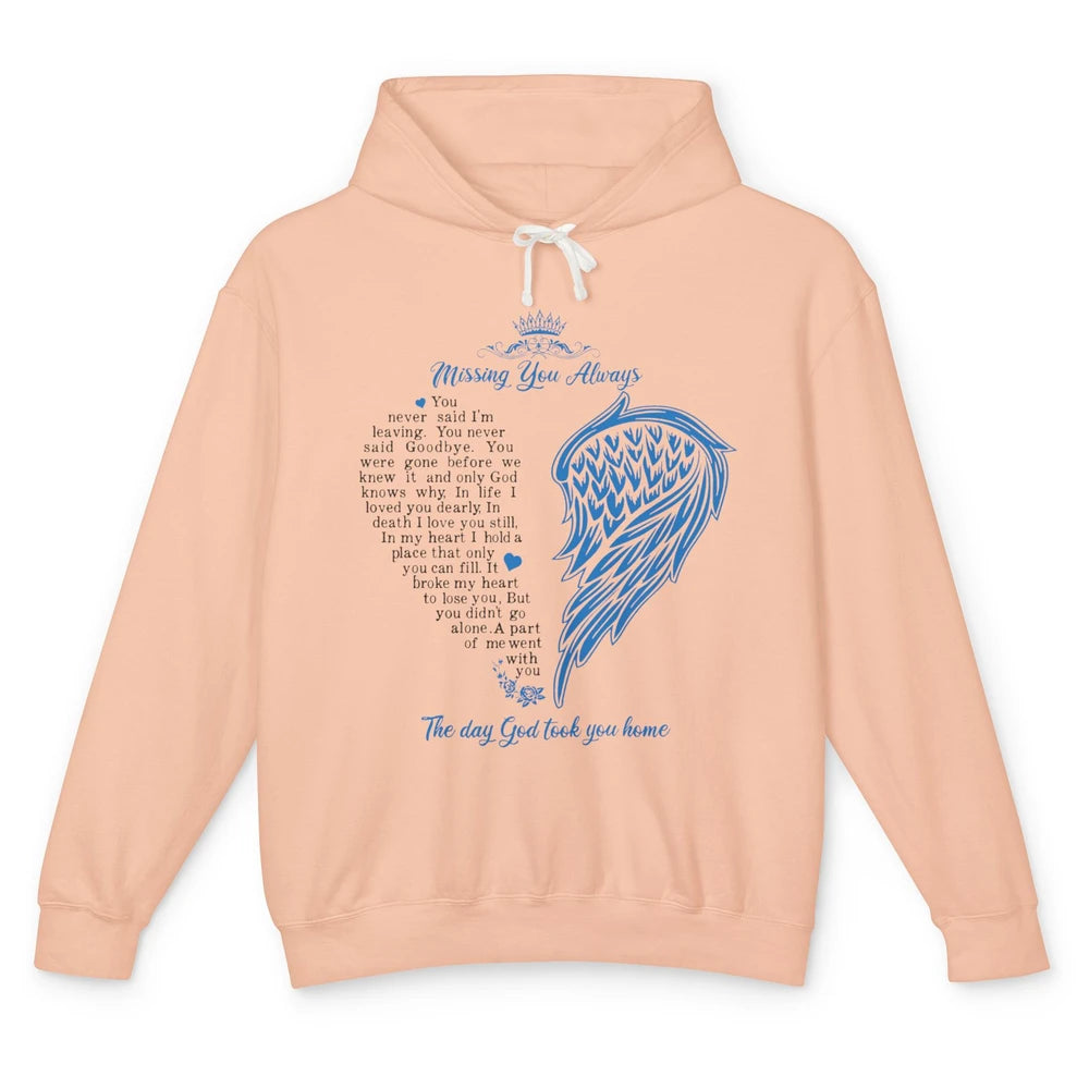 Memorial Angel Wing Missing You Always Loving Memory Unisex Lightweight Hoodie