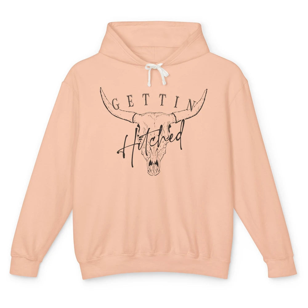 Getting Hitched Rowdy Cow Skull Western Bachelorette Bride Unisex Lightweight Hoodie
