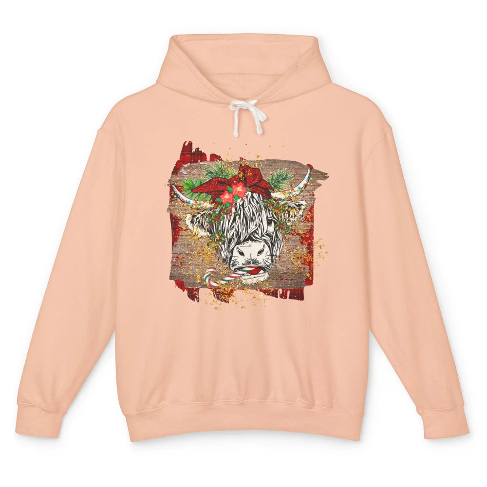 Christmas Highland Cow Bandana Western Christmas Cow Plaid Unisex Lightweight Hoodie