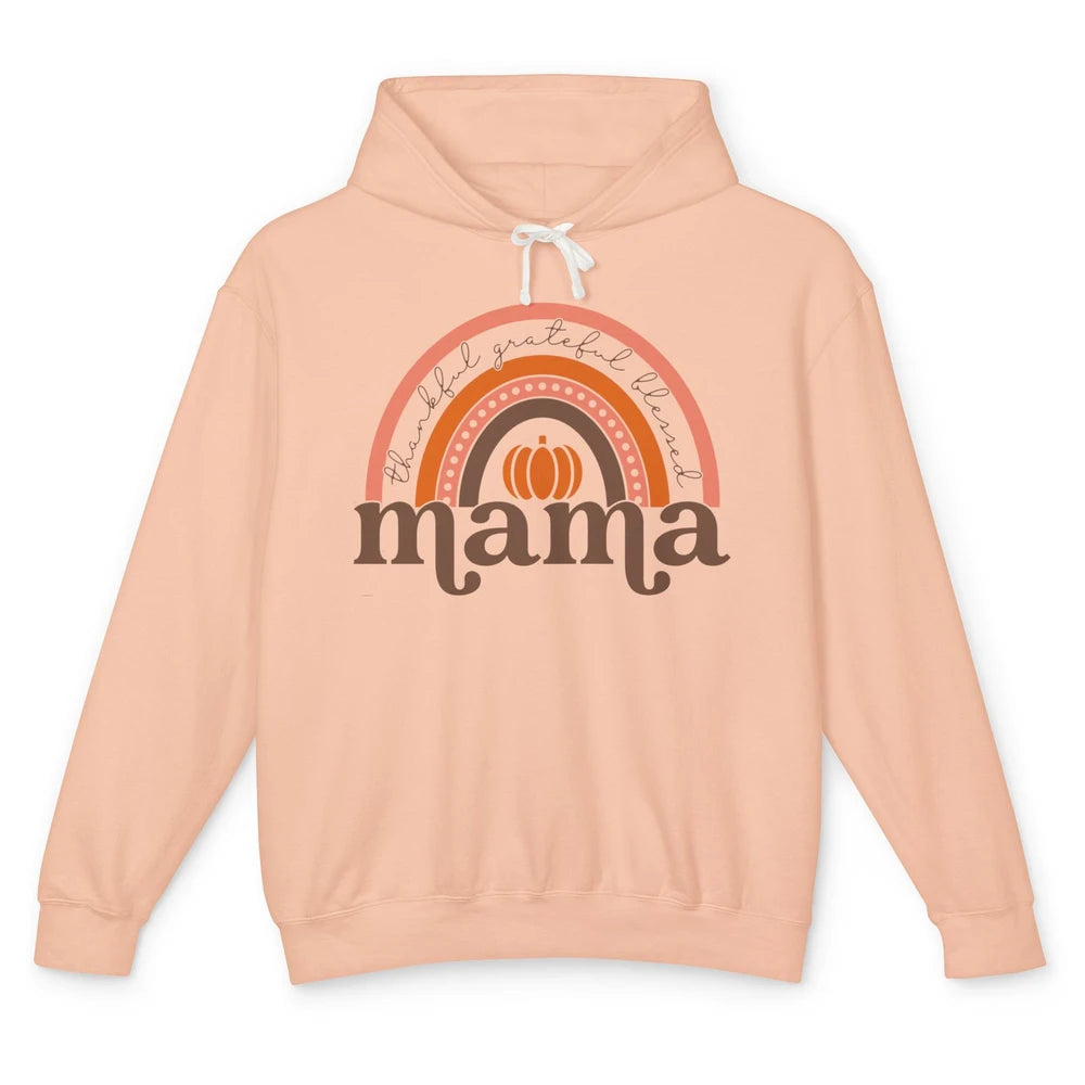 Pumpkin Rainbow Thankful Grateful Blessed Mama Thanksgiving Unisex Lightweight Hoodie