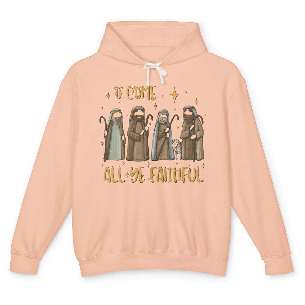 Retro Christmas O Come All Ye Faithful Christian Jesus Faith Unisex Lightweight Hoodie