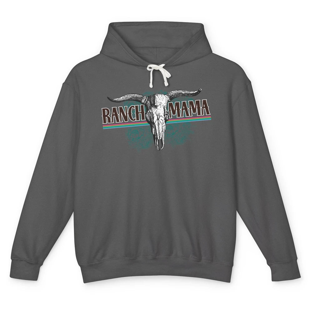 Retro Ranch Mama Highland Cow Skull Western Country Cowboy Unisex Lightweight Hoodie