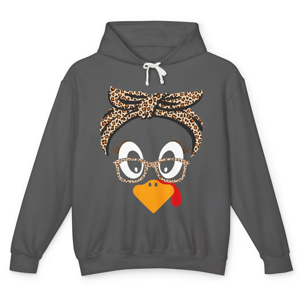 Cute Turkey Mom Leopard Glasses Thanksgiving Fall Turkey Day Unisex Lightweight Hoodie