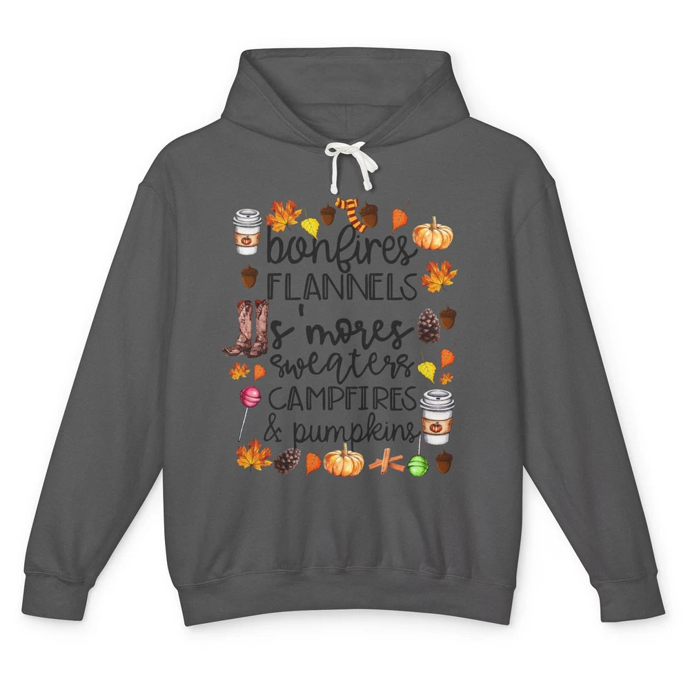 Fall Stuff Pumpkins Falling Leaves Campfire Halloween Autumn Unisex Lightweight Hoodie