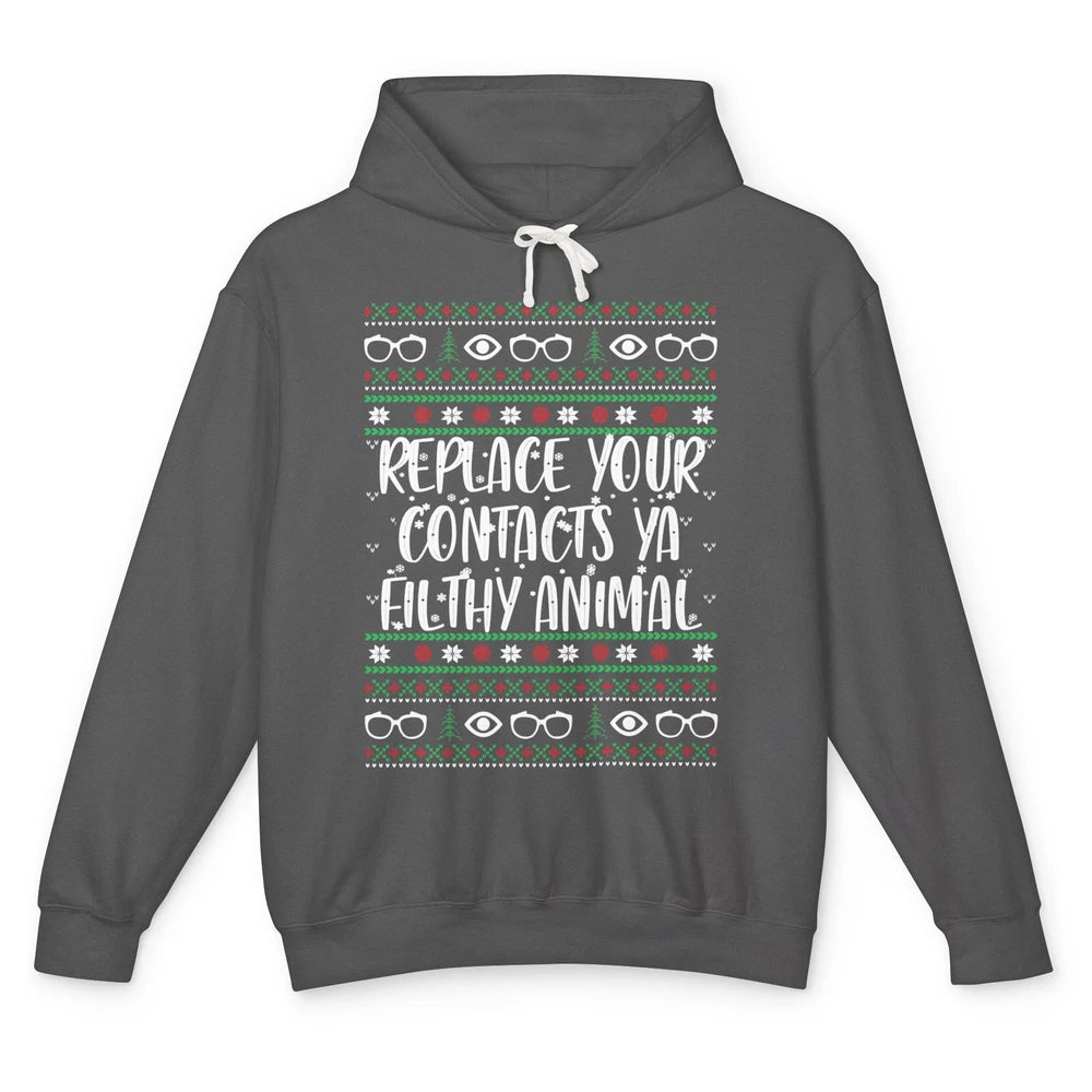 Optometry Christmas Tree Eyeglasses Replace Ya Contacts Ugly Unisex Lightweight Hoodie