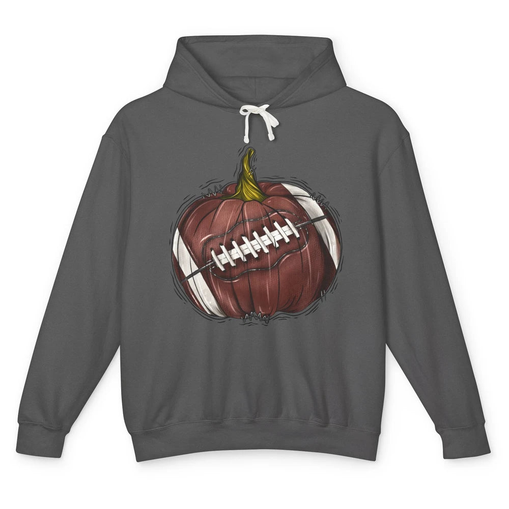Football Pumpkin Tis The Season Fall Leaves Autumn Halloween Unisex Lightweight Hoodie