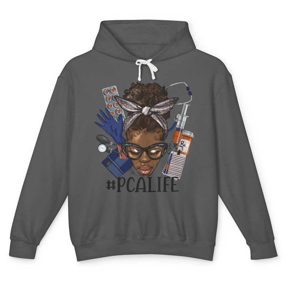 Afro Messy Bun Glasses PCA Life Patient Care Assistant Nurse Unisex Lightweight Hoodie