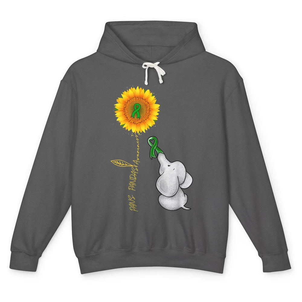PANS/PANDAS Awareness Green Ribbon Sunflower Baby Elephant Unisex Lightweight Hoodie