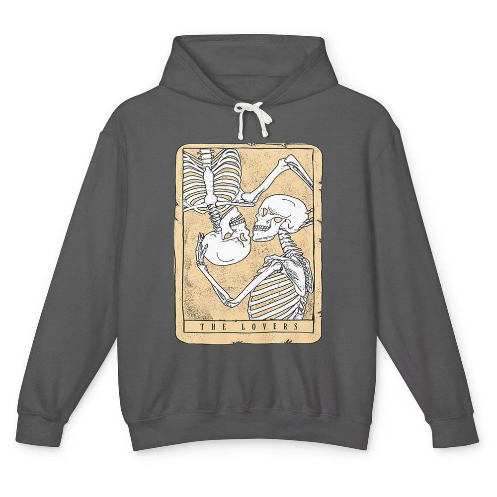 Tarot Card The Lovers Skeleton Couple Funny Skull Vintage Astrology Gothic Happy Valentine's Day Unisex Lightweight Hoodie