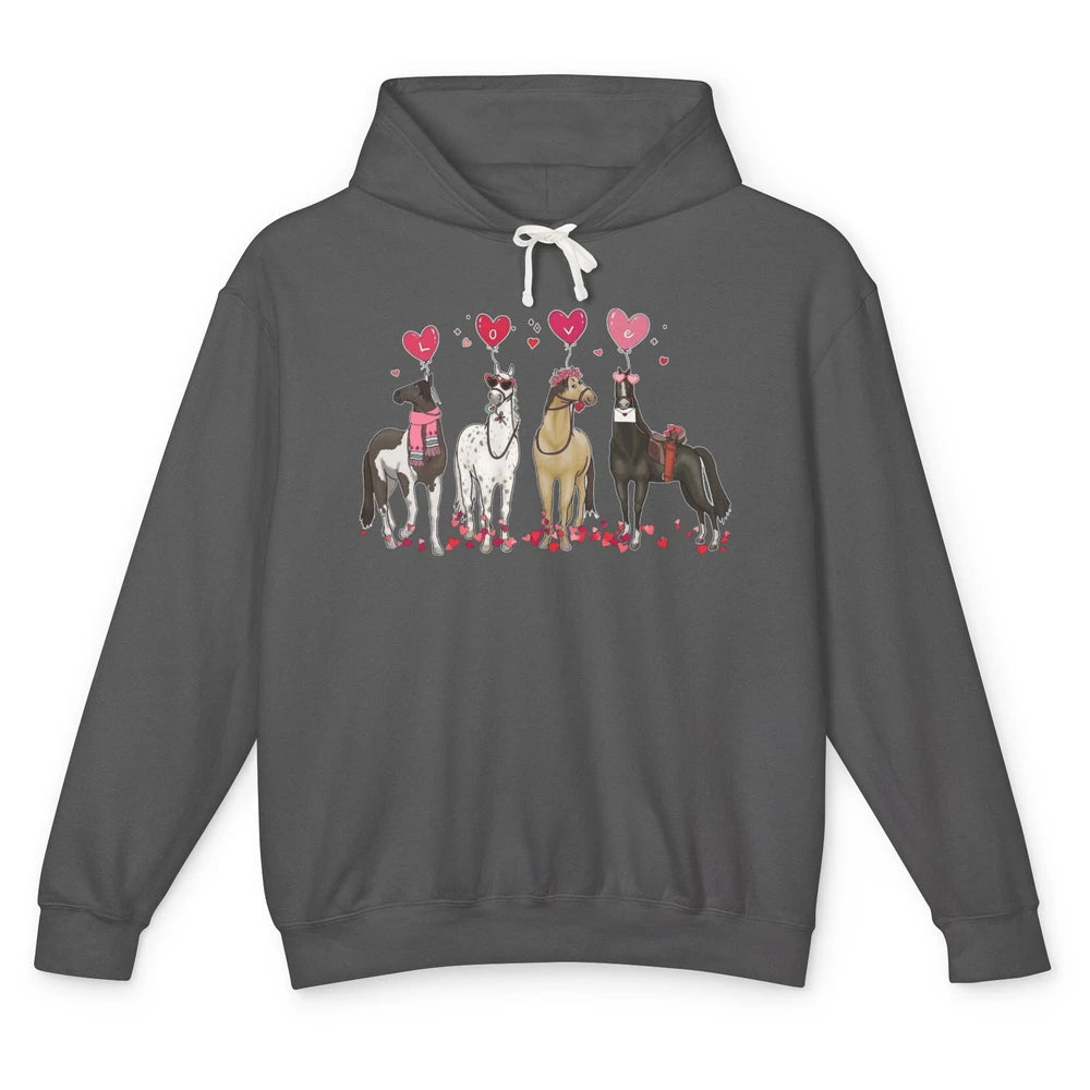 Cute Horse Valentine's Day Horses Cowgirl Rodeo Howdy Western Country Heart Love Balloon Unisex Lightweight Hoodie