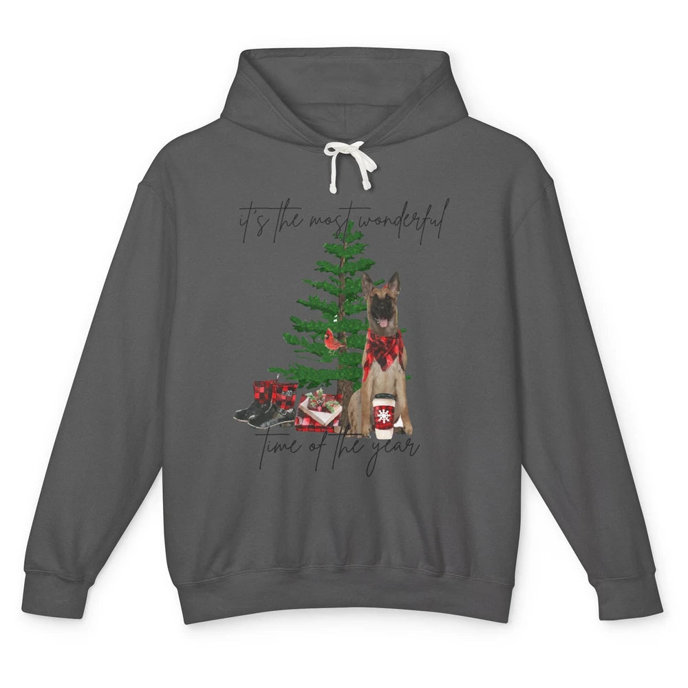 Belgian Malinois Christmas Tree Most Wonderful Time Of Year Unisex Lightweight Hoodie