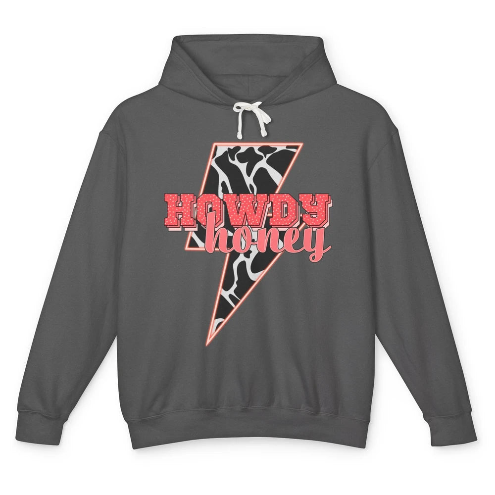 Desert Lightning Bolt Howdy Honey Cow Print Western Cowgirls Unisex Lightweight Hoodie