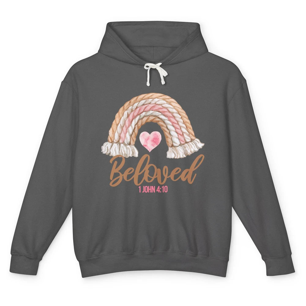 Beloved Christian Women Vintage Rainbow Bible Verse Heart Unisex Lightweight Hoodie