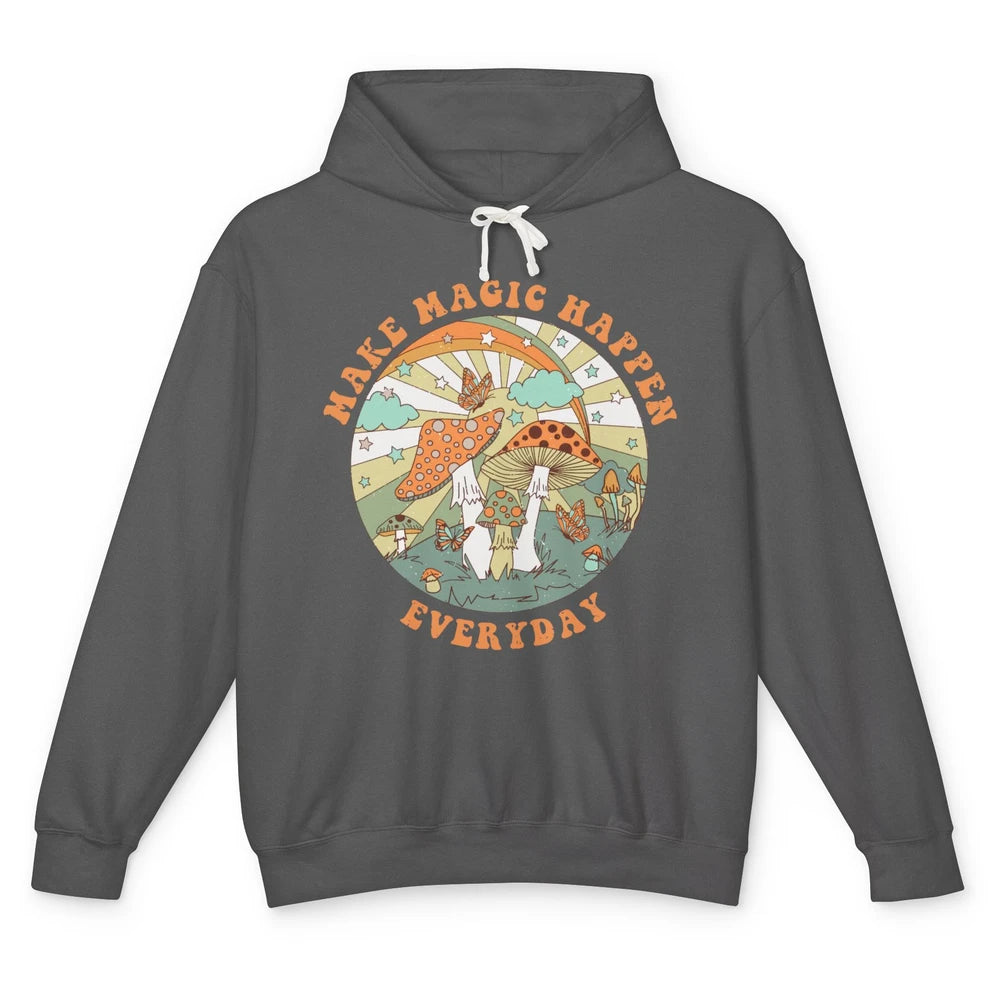 Retro Groovy Make Magic Happen Mushroom Hippie Botanical Unisex Lightweight Hoodie