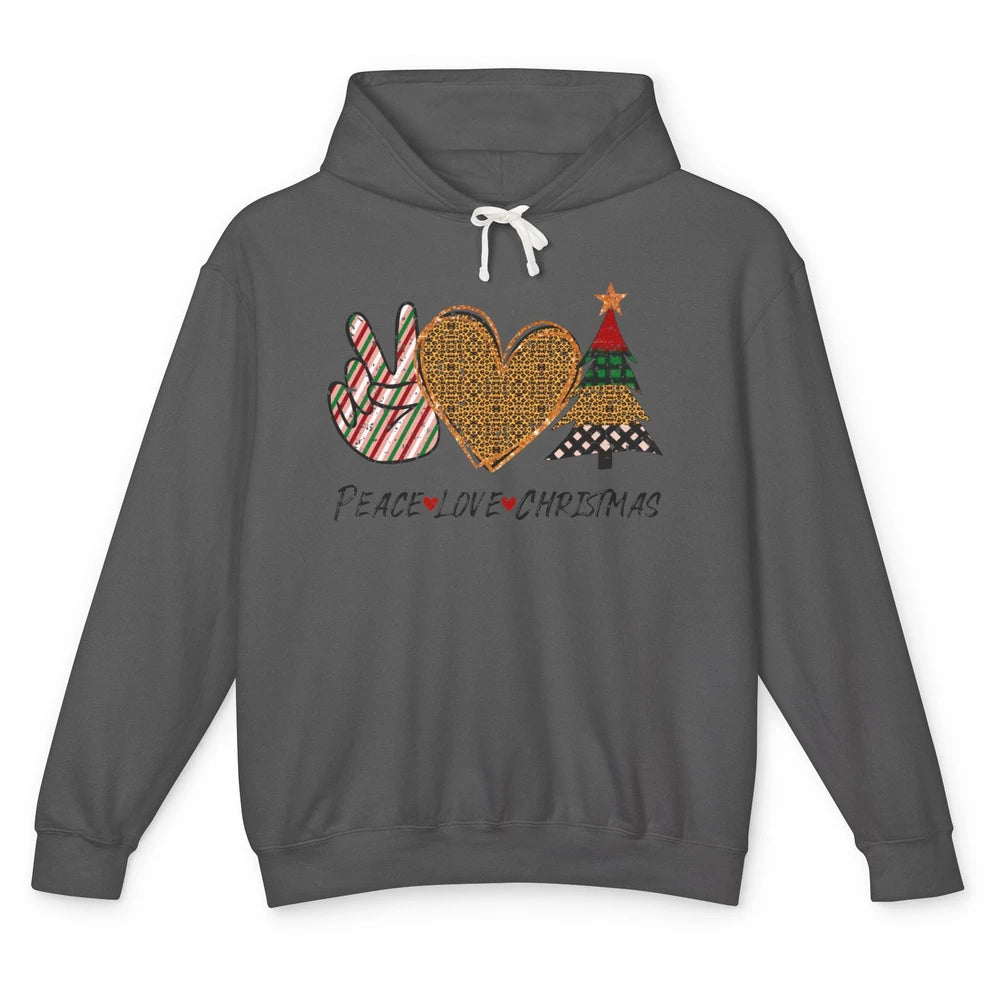Peace Love Christmas Leopard Merry Christmas Vintage Retro Unisex Lightweight Hoodie