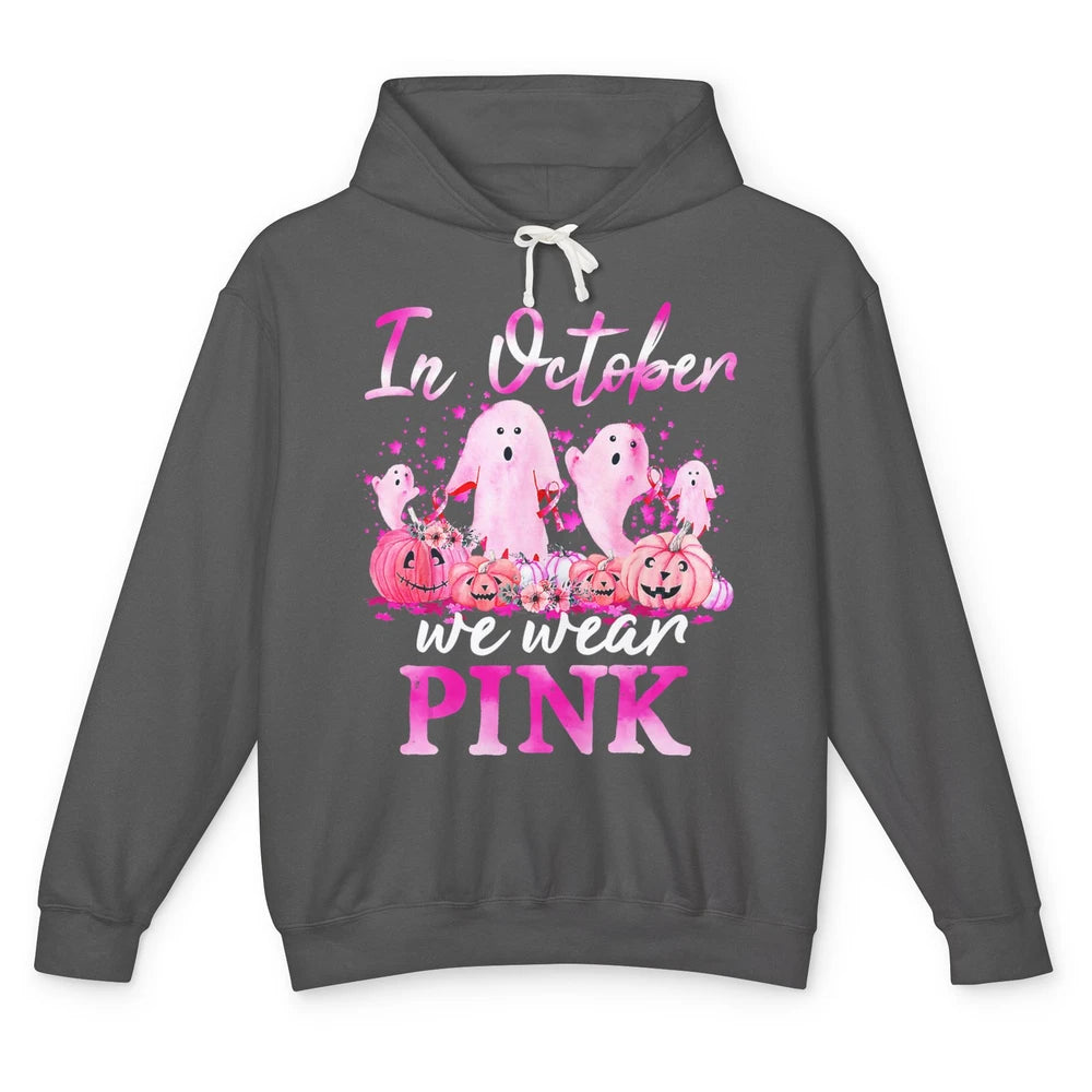 October Wear Ghost Boo Pink Ribbon Breast Cancer Awareness Unisex Lightweight Hoodie