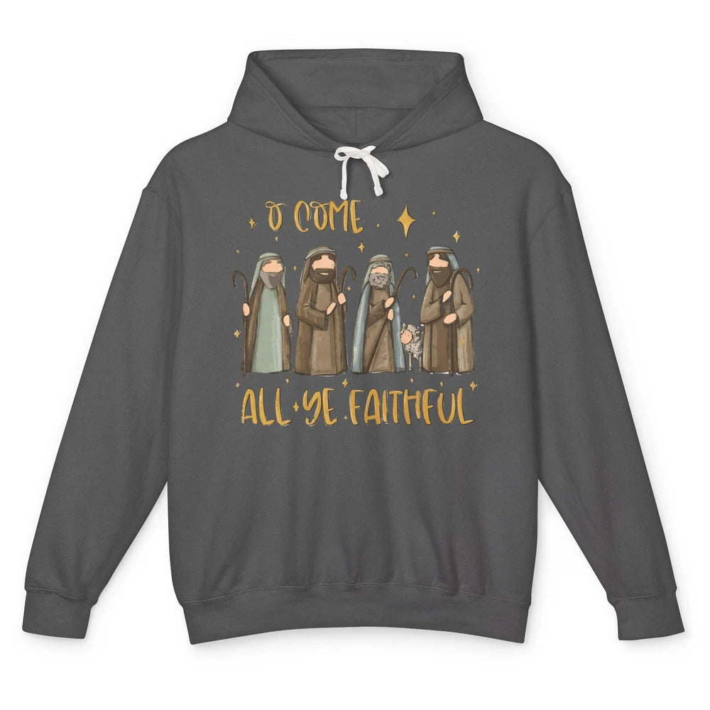 Retro Christmas O Come All Ye Faithful Christian Jesus Faith Unisex Lightweight Hoodie